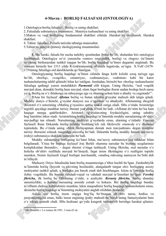 borliq falsafasi (ontologiya) — DOC