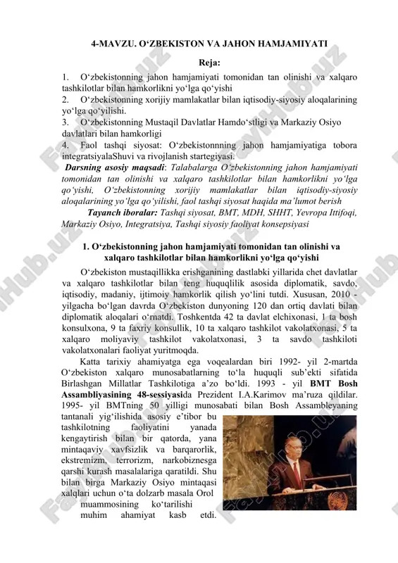 o‘zbekistonning jahon hamjamiyati — DOC