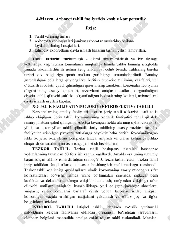 axborot tahlil faoliyatida kasbiy kompetentlik — DOC
