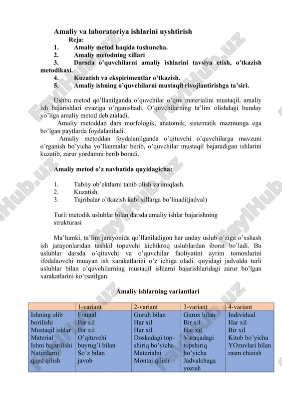amaliy va laboratoriya ishlarini uyshtirish — DOC