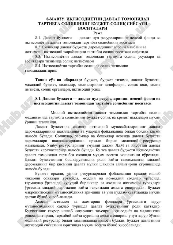 davlat budjeti va soliqlik siyosati — DOC