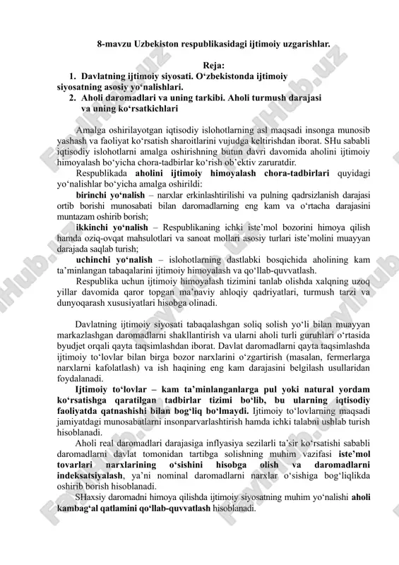uzbekiston respublikasidagi ijtimoiy uzgarishlar — DOC