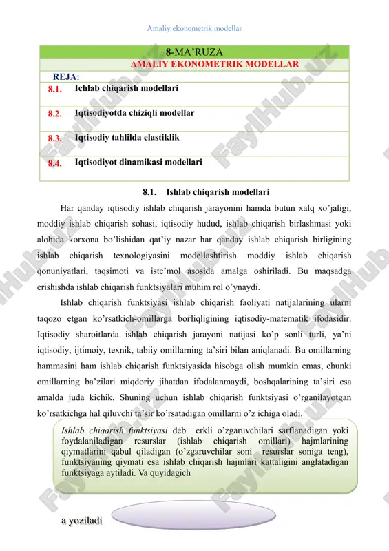 amaliy ekonometrik modellar — DOC