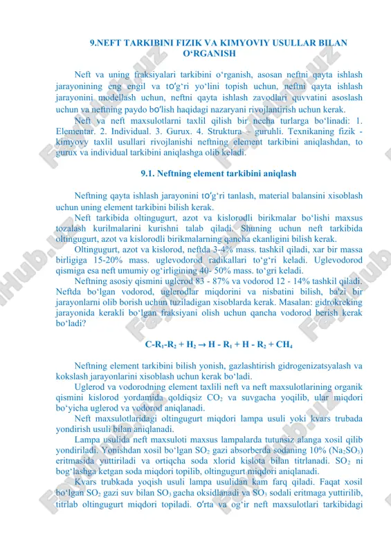 neft tarkibini fizik va kimyoviy usullar bilan o‘rganish — DOC
