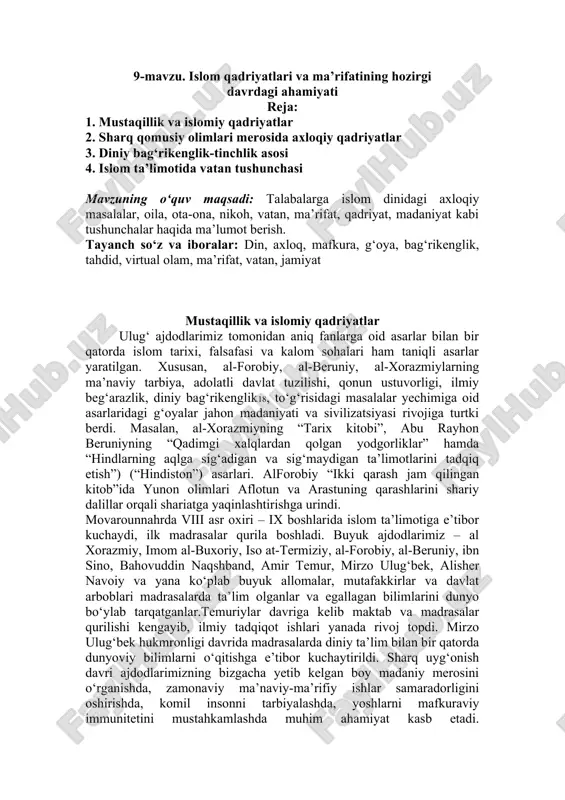 islom qadriyatlari va ma’rifatining hozirgi davrdagi ahamiyati — DOC