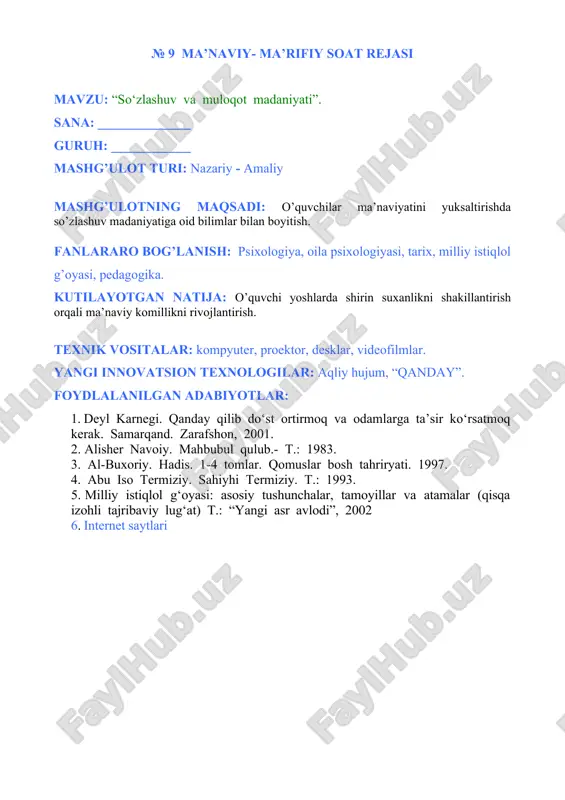 ma'naviy-ma'rifiy soat rejasi — DOC