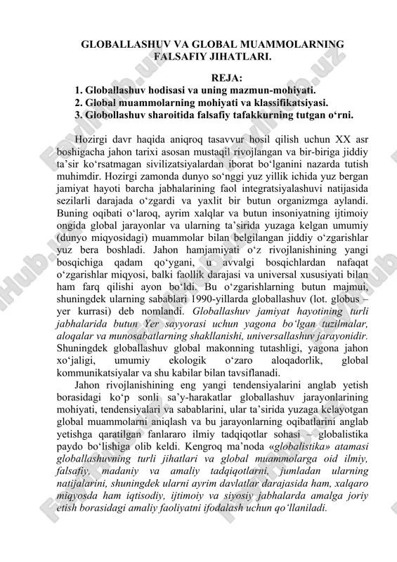 globallashuv va global muammolarning falsafiy jihatlari — DOC