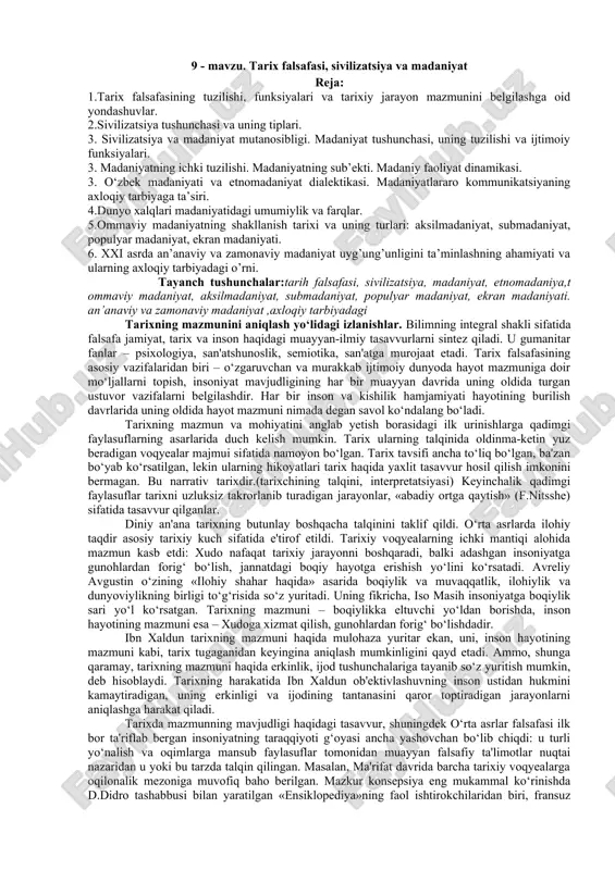 tarix falsafasi, sivilizatsiya va madaniyat — DOC