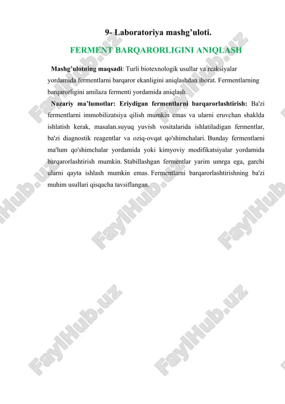 laboratoriya mashg’uloti - ferment barqarorligini aniqlash — DOC