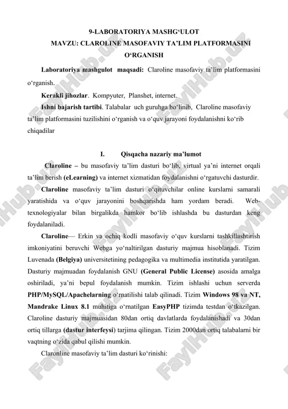 claroline masofaviy ta’lim platformasi — DOC