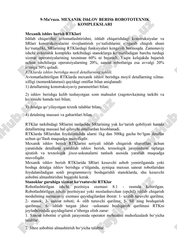 mexanik ishlov berish robototexnik komplekslari — DOC
