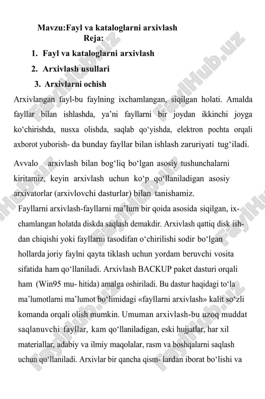 fayl va kataloglarni arxivlash — DOC