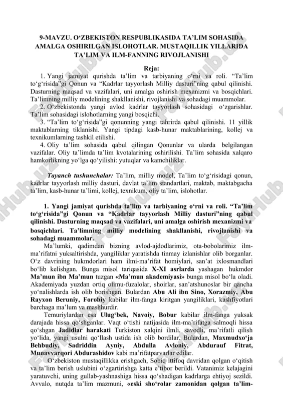 ta'lim sohasidagi islohotlar — DOC