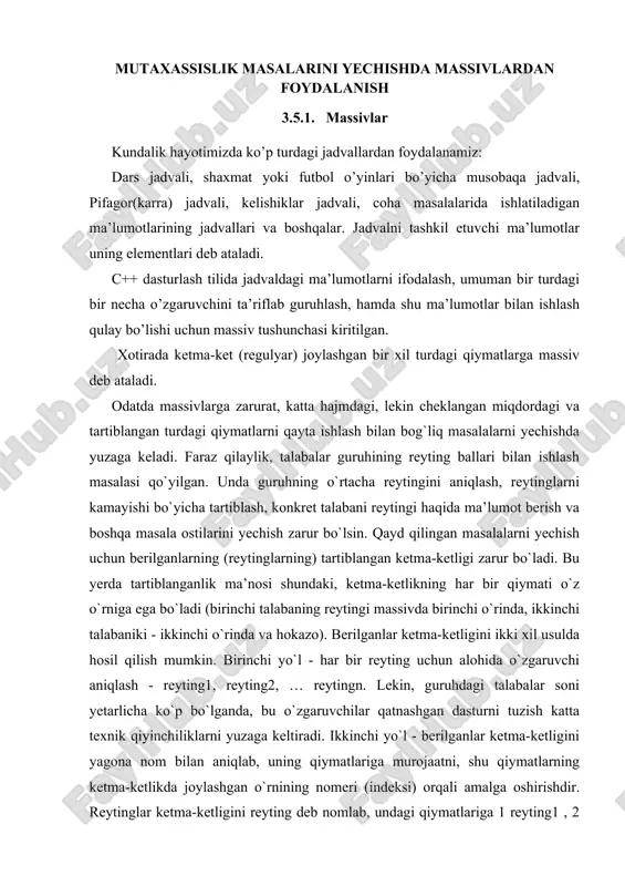 massivlar va ularning ishlatilishi — DOC
