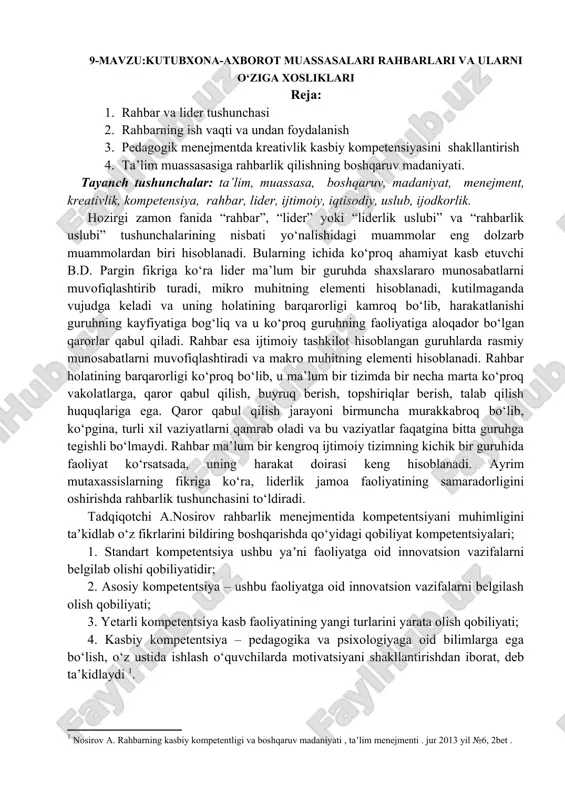 rahbar va liderlik tushunchasi — DOC