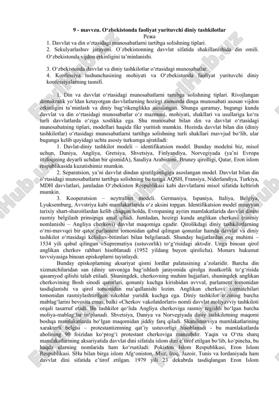 o‘zbekistonda faoliyat yurituvchi diniy tashkilotlar — DOC