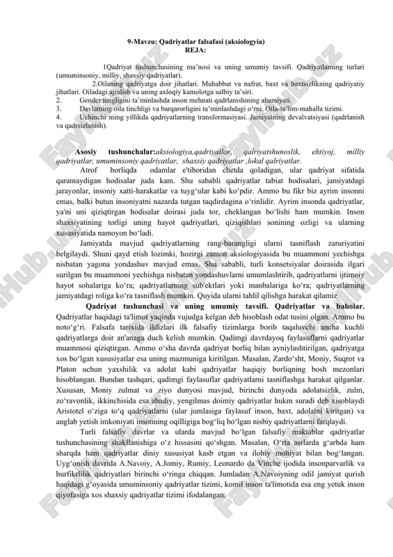 qadriyatlar falsafasi (aksiologiya) — DOC