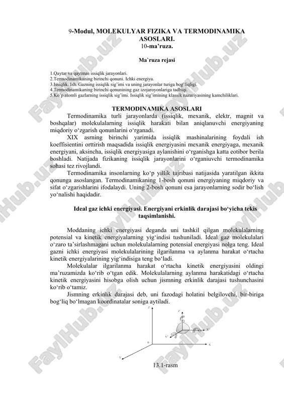 modul, molekulyar fizika va termodinamika asoslari — DOC