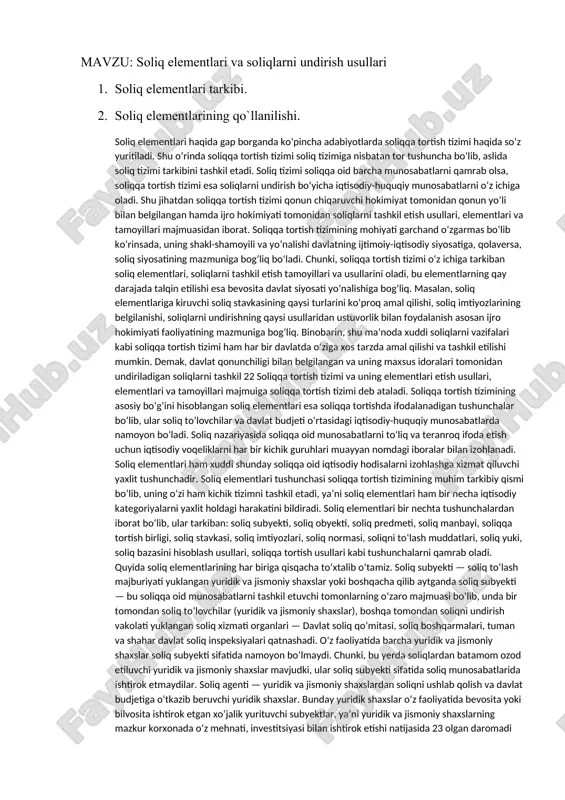 soliq elementlari va soliqlarni undirish usullari — DOC