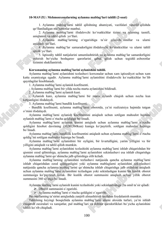 aylanma mablag'lar tahlili — DOC