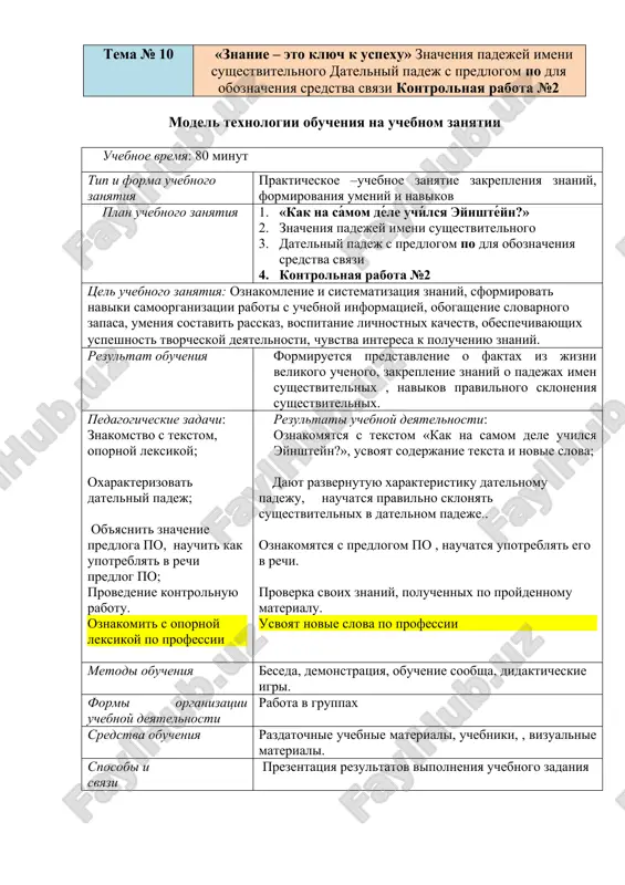 model texnologii obucheniya na uchebnom zanyatii — DOC