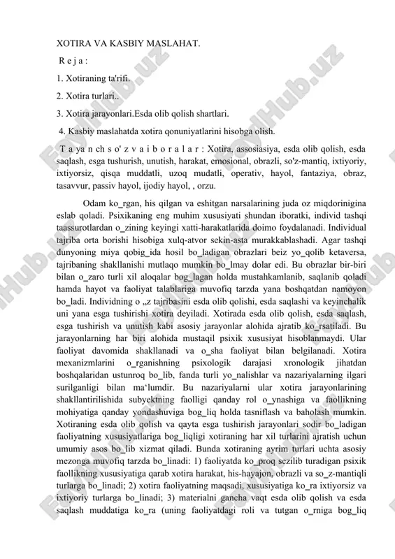 xotira va kasbiy maslahat — DOC
