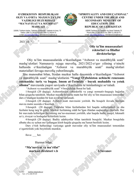 "axborot va murabbiylik soati" — DOC