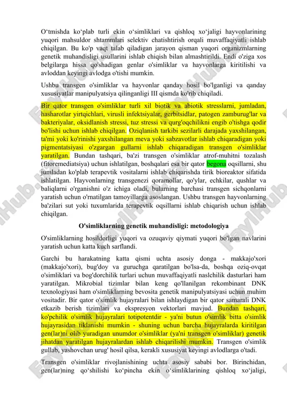 transgen o'simliklar va hayvonlar — DOC