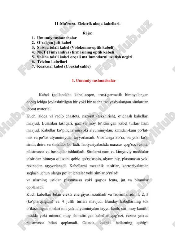 elektrik aloqa kabellari — DOC