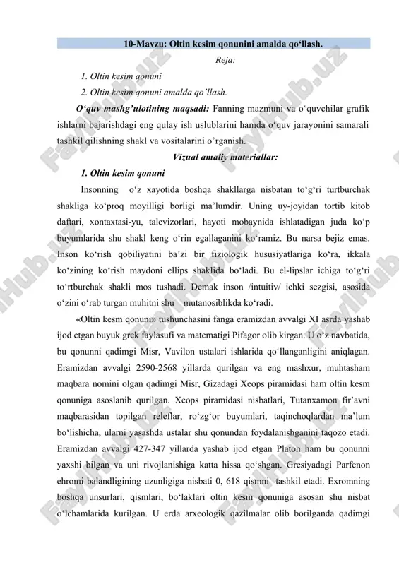 oltin kesim qonuni — DOC