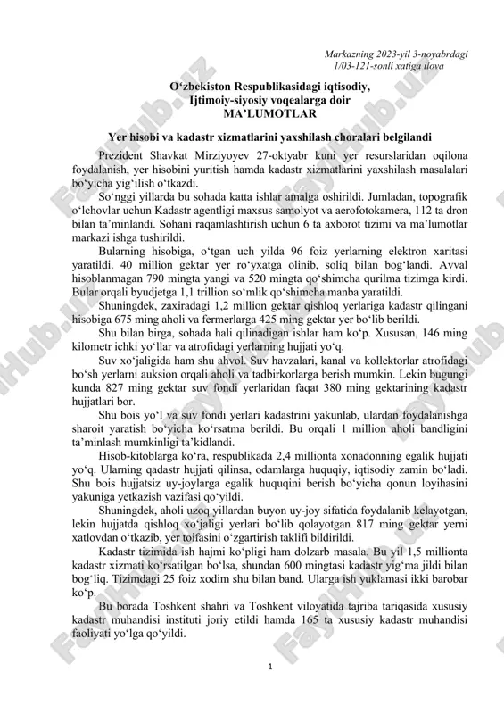 yer hisobi va kadastr xizmatlari — DOC