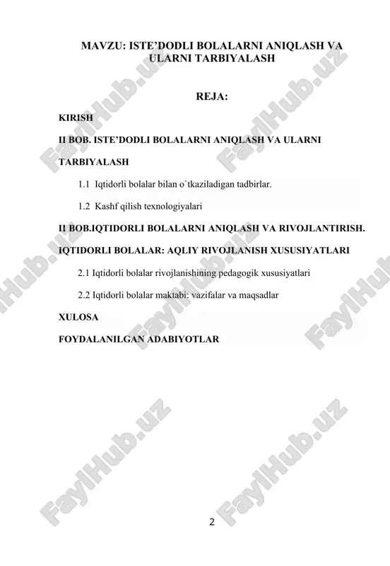 iste’dodli bolalarni aniqlash va ularni tarbiyalash — DOC