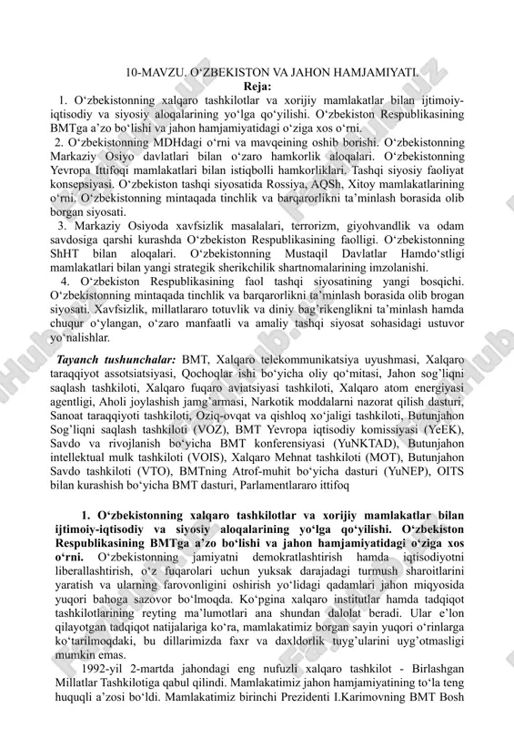 o‘zbekiston va jahon hamjamiyati — DOC