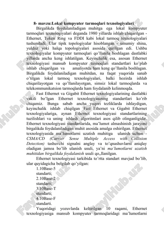 kompyuter tarmoqlari texnologiyalari — DOC
