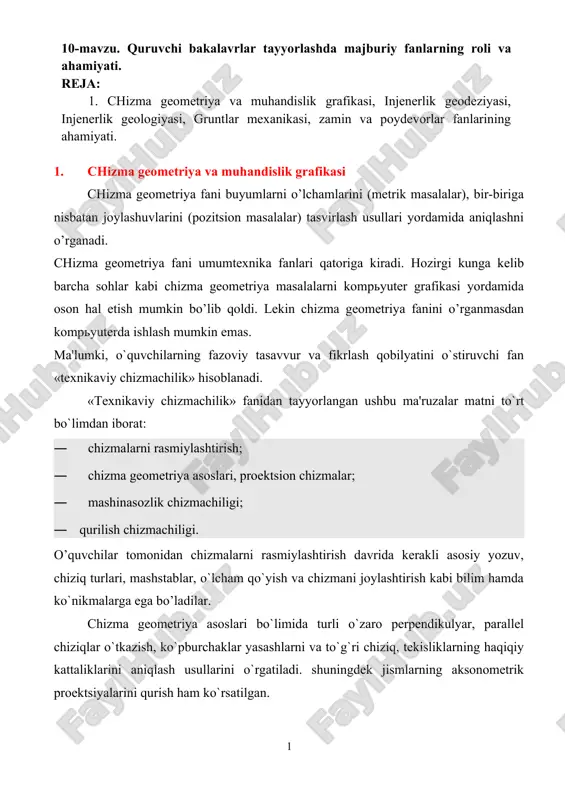 chizma geometriya va muhandislik grafikasi — DOC