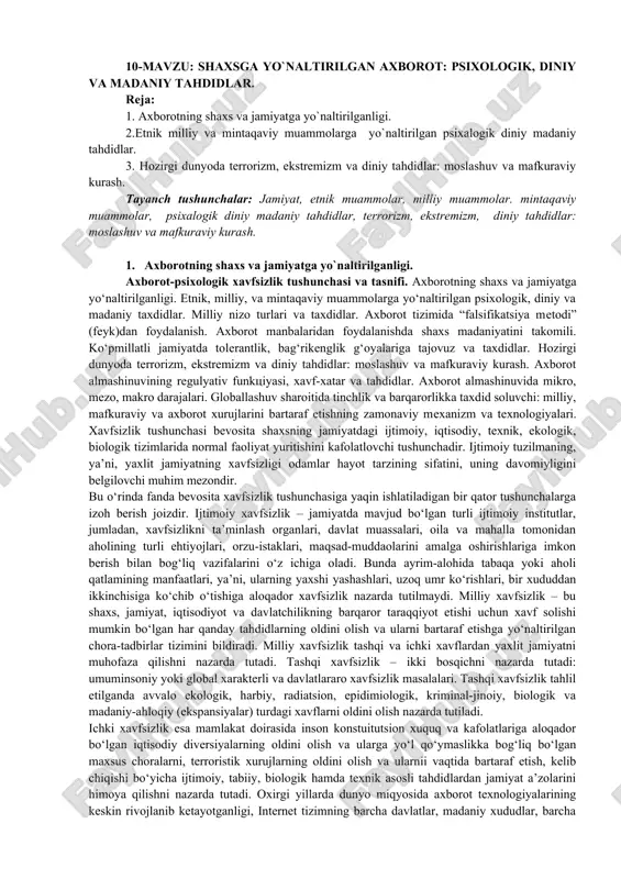 axborot: psixologik, diniy va madaniy tahdidlar — DOC