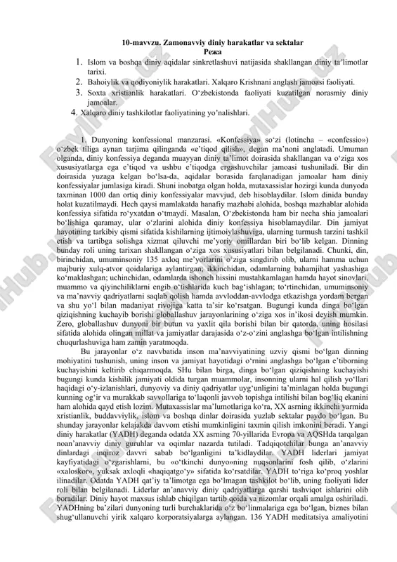 zamonavviy diniy harakatlar va sektalar — DOC