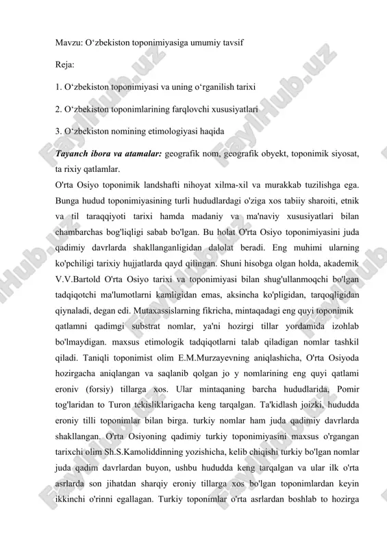 o‘zbekiston toponimiyasiga umumiy tavsif — DOC