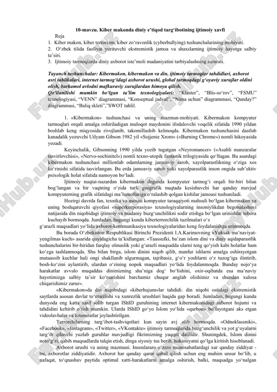 kiber makonda diniy e’tiqod targ‘ibotining ijtimoiy xavfi — DOC