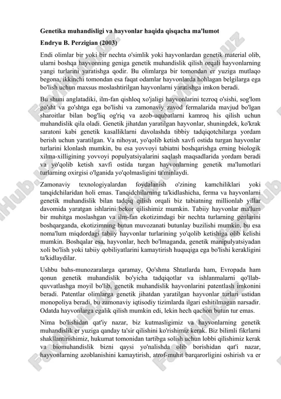 genetika muhandisligi va hayvonlar — DOC