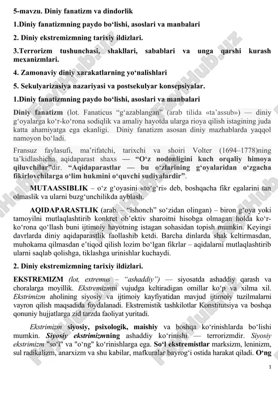 diniy fanatizm va dindorlik — DOC