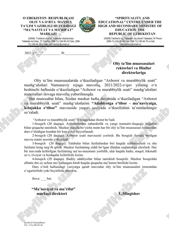 "axborot va murabbiylik soati mashg'ulotlari" — DOC