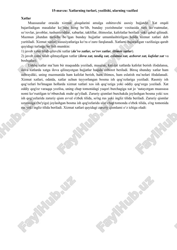 xatlarning turlari, yozilishi, ularning vazifasi — DOC
