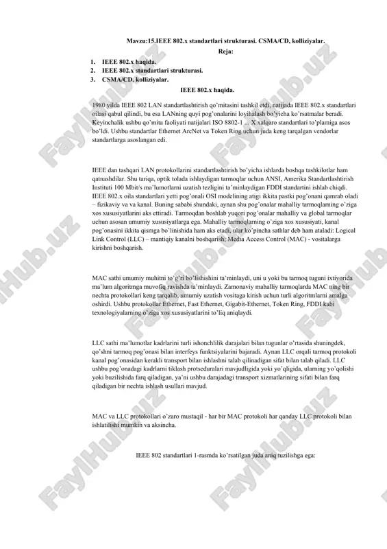 ieee 802.x standartlari strukturasi. csma/cd, kolliziyalar — DOC
