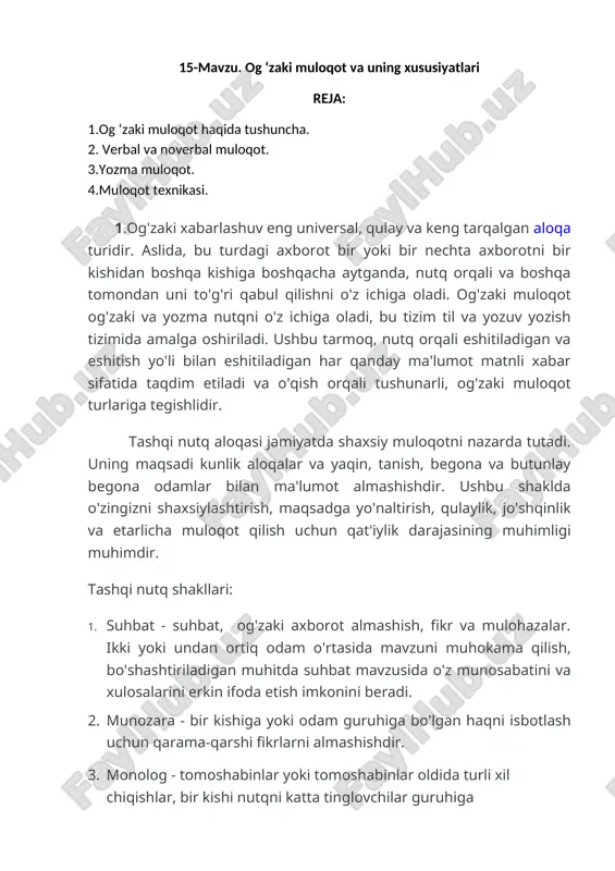 og'zaki muloqot va uning xususiyatlari — DOC