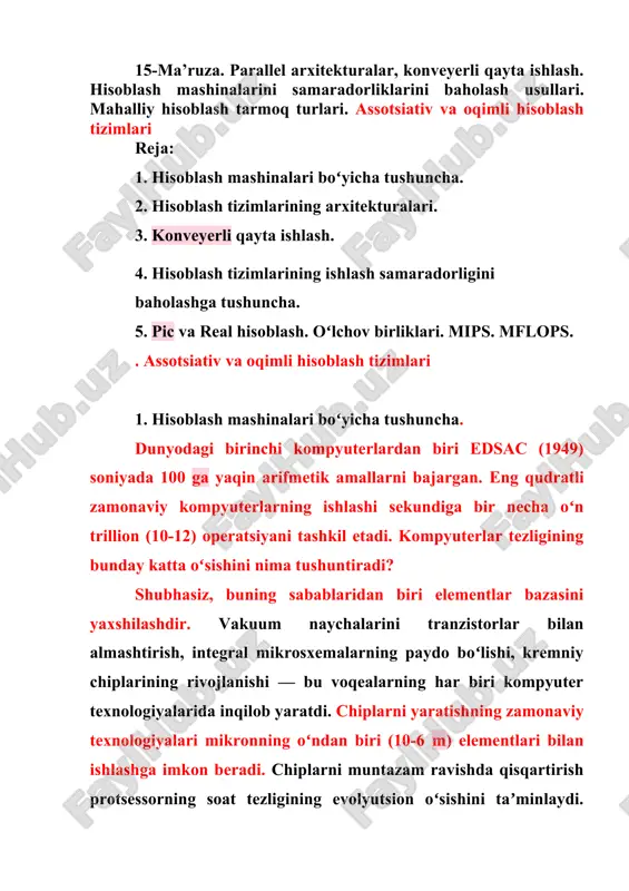 hisoblash tizimlari va arxitekturalari — DOC