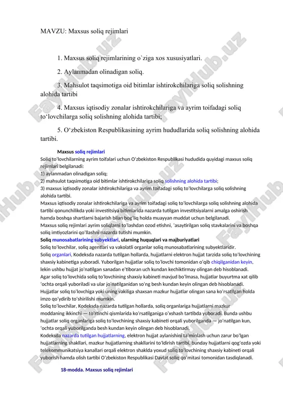 maxsus soliq rejimlari — DOC