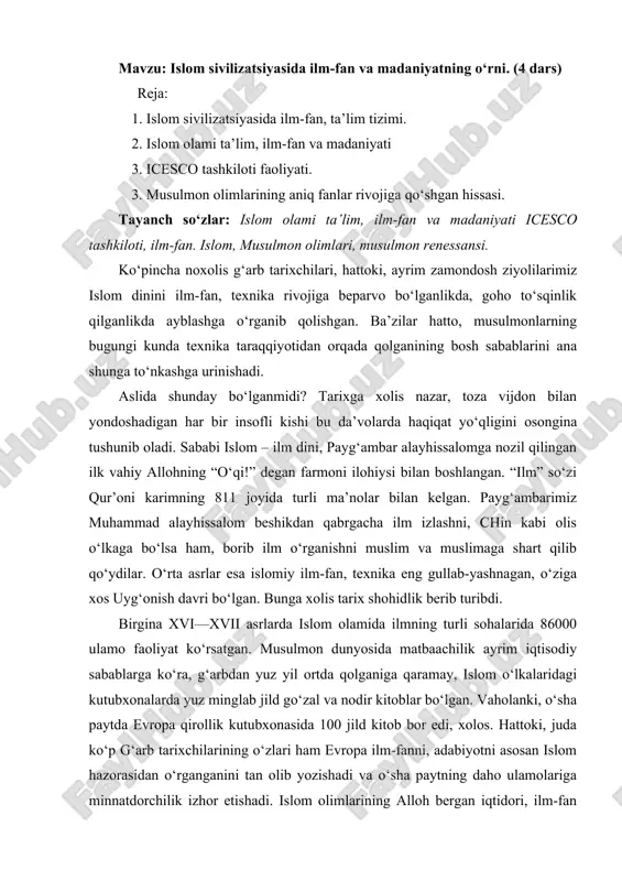 islom sivilizatsiyasida ilm-fan va madaniyat — DOC