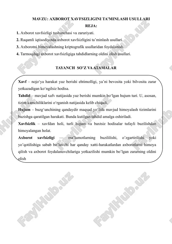 axborot xavfsizligini ta’minlash usullari — DOC