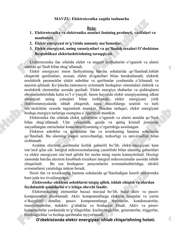 elektrotexnika va elektronika asoslari — DOC